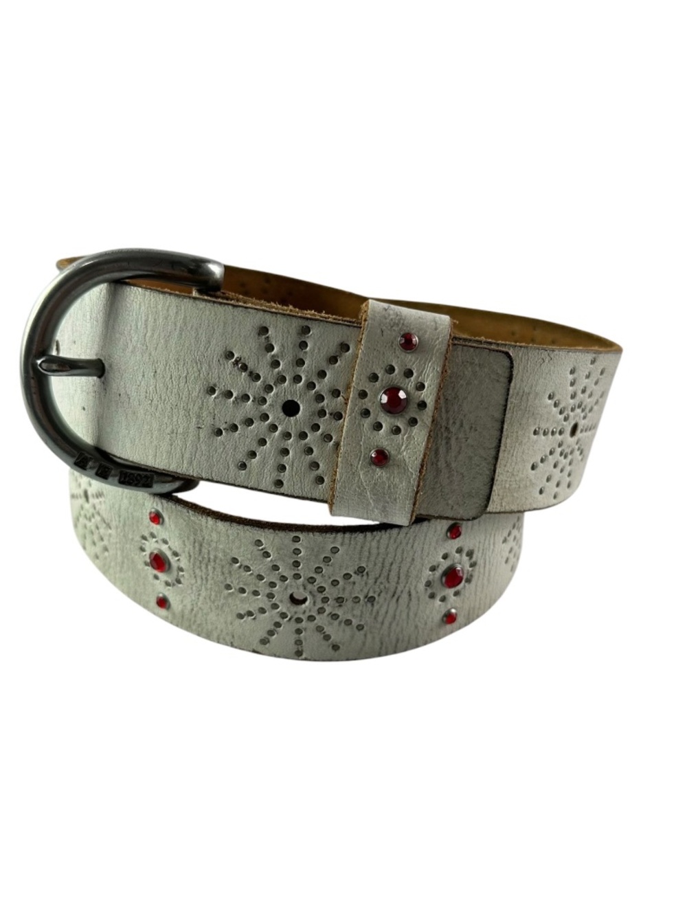 Vintage Abercrombie & Fitch White Leather Studded Rhinestone Belt 34